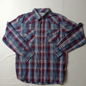 Levi's Men's Pearl Snap Long Sleeve Western Plaid Shirt – Large